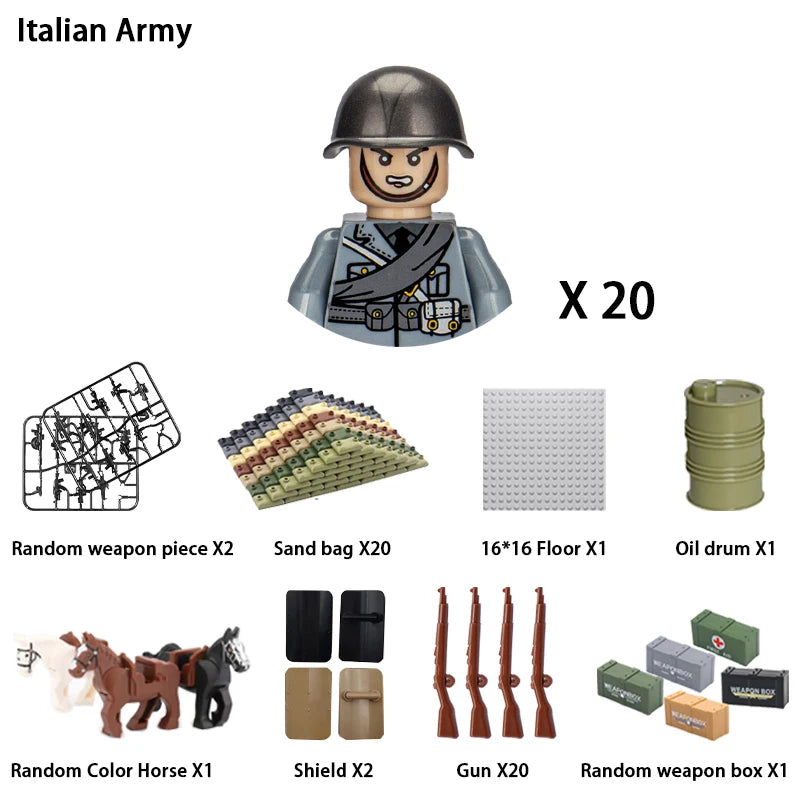 24pcs/batch WW2 Military Character WW2 Army Building Blocks Military Soldier Character Building Blocks Kids Holiday Gift Toys