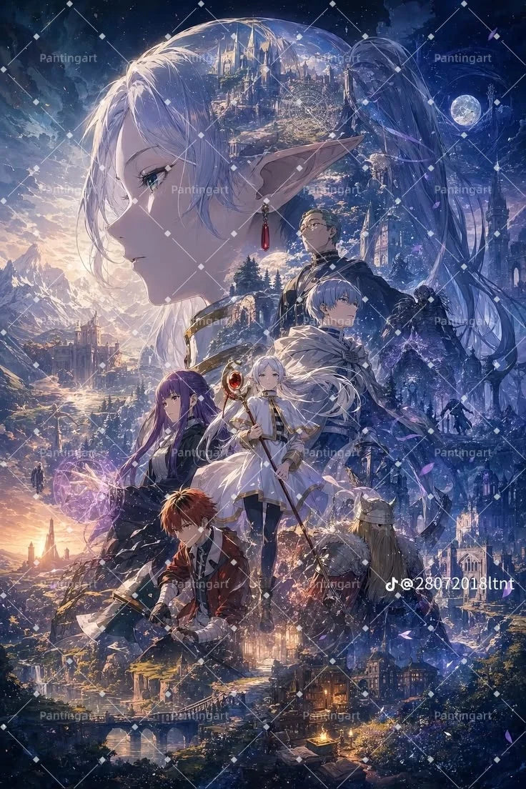 Magic Fantasy F-Frieren Beyond Journeys End Anime Canvas Painting Classic Elf Magic Girl Manga Art Poster Teens' Room Home Decor