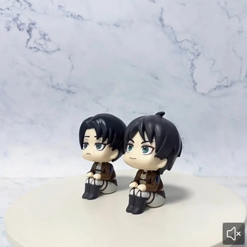 10cm Anime Attack on Titan Figure Look Up Levi Ackerman / Eren Jaeger / Mikasa Cute Q Version PVC Figurine Collectible Toy Model