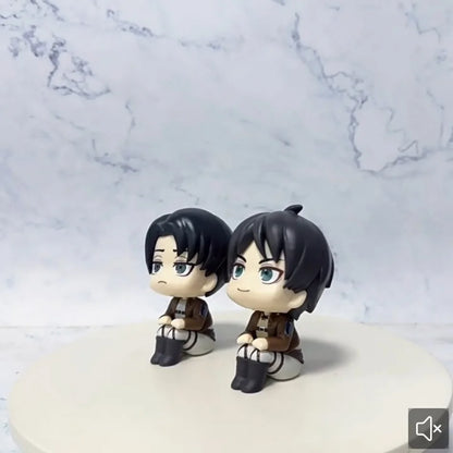 10cm Anime Attack on Titan Figure Look Up Levi Ackerman / Eren Jaeger / Mikasa Cute Q Version PVC Figurine Collectible Toy Model