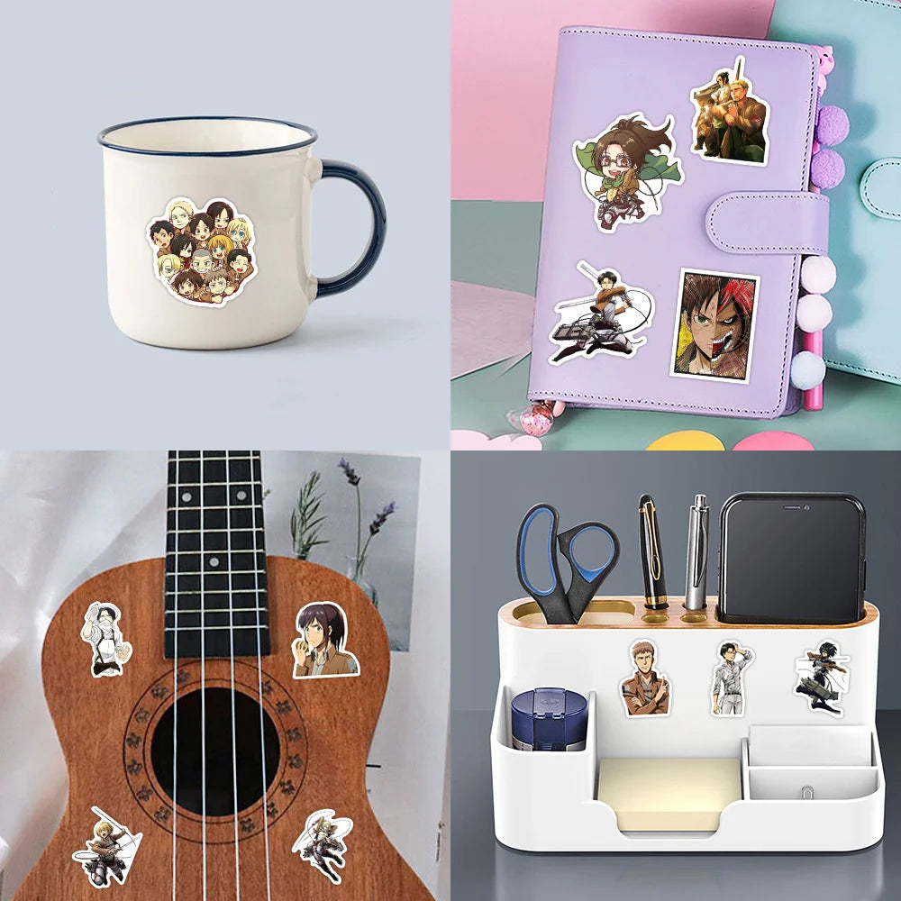 50pcs Cartoon Animation Attack on Titan Graffiti Stickers PVC Material DIY Refrigerator And Phone Scrapbook Waterproof Stickers.