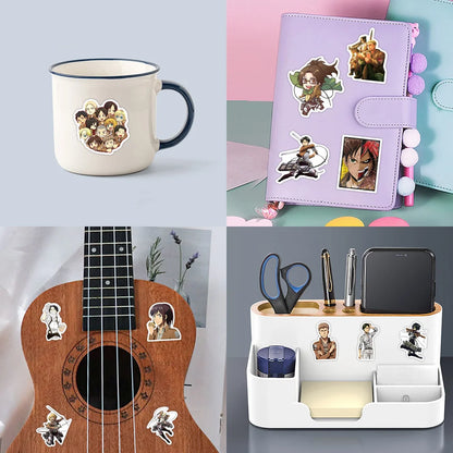 50pcs Cartoon Animation Attack on Titan Graffiti Stickers PVC Material DIY Refrigerator And Phone Scrapbook Waterproof Stickers.