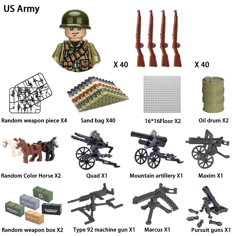 24pcs/batch WW2 Military Character WW2 Army Building Blocks Military Soldier Character Building Blocks Kids Holiday Gift Toys