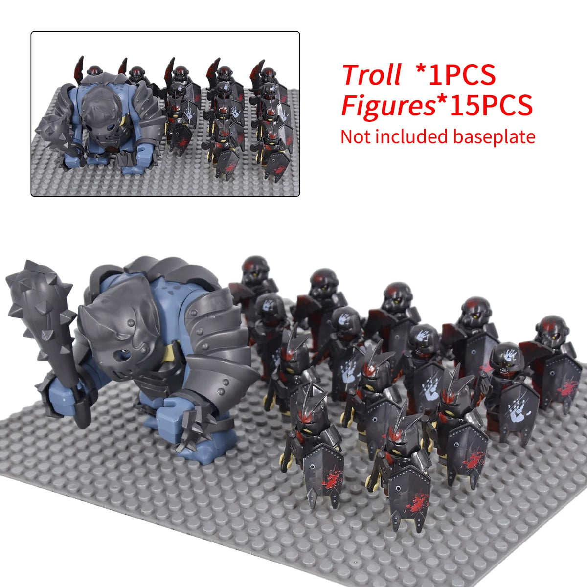 Giant Troll Monster 20Pcs Armored Orc Infantry Figures Medieval Army Building Bricks, Removable Shield Scene Collectible Toy﻿﻿