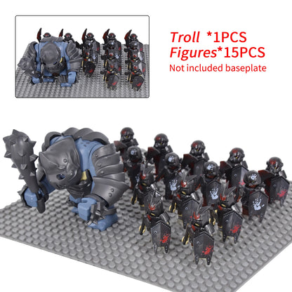 Giant Troll Monster 20Pcs Armored Orc Infantry Figures Medieval Army Building Bricks, Removable Shield Scene Collectible Toy﻿﻿