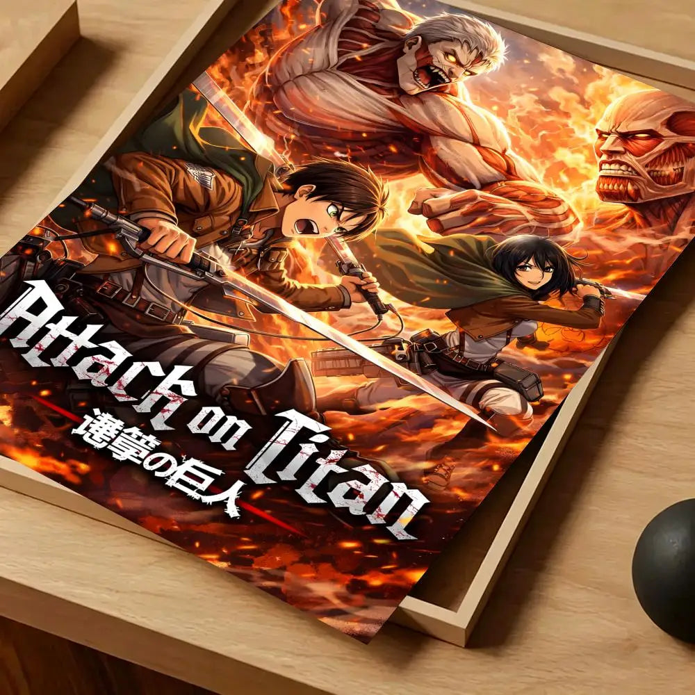 Anime Attack on Titan Poster Self-adhesive Art Waterproof Paper Sticker Coffee House Bar Room Wall Decor