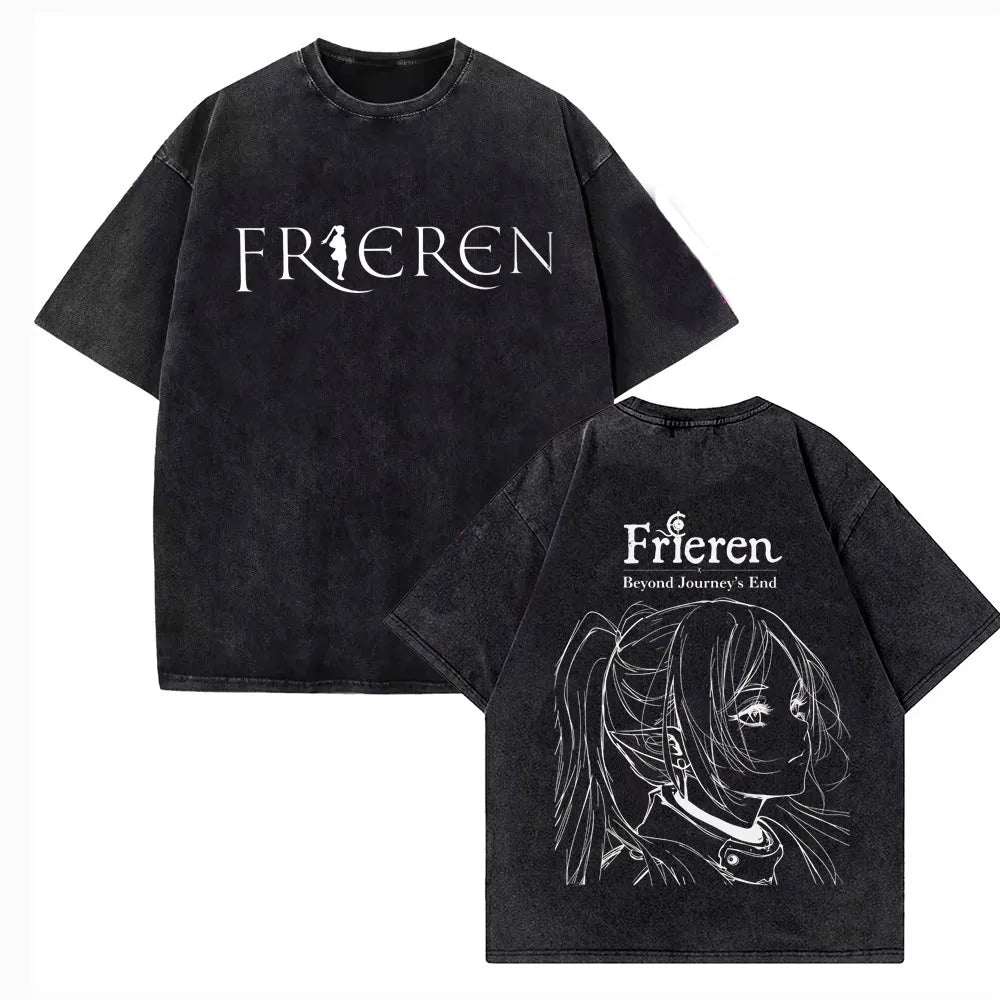 2026 Japanese Anime Frieren Beyond Journey's End T Shirt Vintage Washed T-Shirt Men's Clothing Short Sleeve Cotton Tee Tops