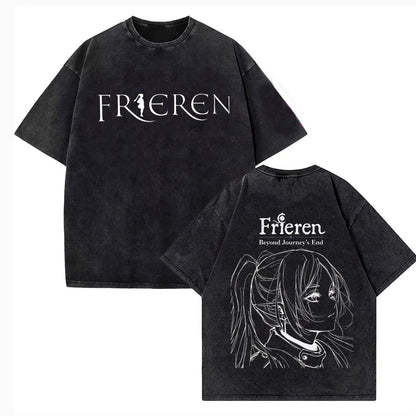 2026 Japanese Anime Frieren Beyond Journey's End T Shirt Vintage Washed T-Shirt Men's Clothing Short Sleeve Cotton Tee Tops