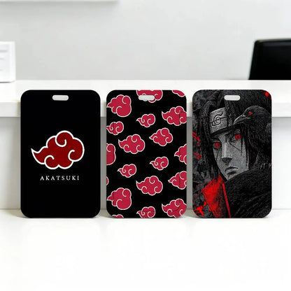 Anime N-NARUTO Akatsuki Itachi Sharingan Transparent Card Holder Employee Plastic Slide Cover Lanyard Work Business ID Bag Bus