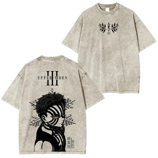 Harajuku Unisex Anime Demon Slayer Graphic T-Shirt Man Women Short Sleeved Tee Oversized Vintage Washed Casual Y2k Clothes Tops