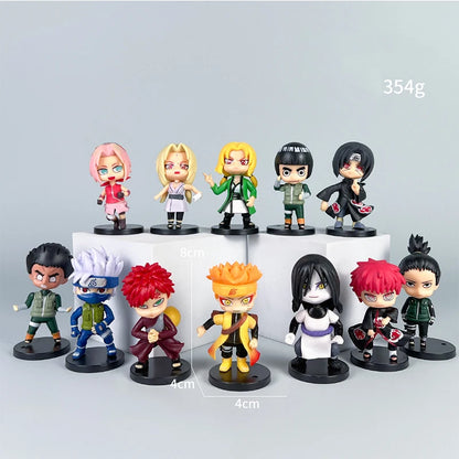 12pcs One Anime Naruto Figure Shippuden Hinata Sasuke Itachi Kakashi Gaara Anime Q Version PVC Figures Toys Dolls Kid Gift