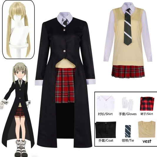 Maka Albarn Cosplay Costume Anime Soul Eater JK Unifrom School Suit Wig Skirt Accessories Full Set Long Coat  Role Play Outfit