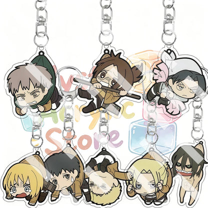 Cartoon Attack on Titan Cute Acrylic Keychain Survey Corps Uniform Anime Character Funny Hanging Pose Bag Pendant Cute Accessory