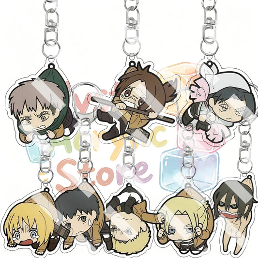 Cartoon Attack on Titan Cute Acrylic Keychain Survey Corps Uniform Anime Character Funny Hanging Pose Bag Pendant Cute Accessory
