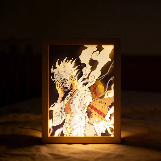Bandai One Piece Luffy Zoro Creative Photo Frame Night Light Toy Anime Character Cartoon Gift Table Lamp Night Light Painting