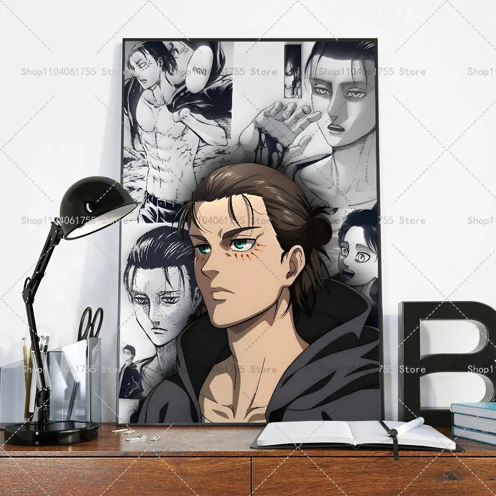 Anime Attack on Titan Eren Jeager Poster Self-adhesive Art Waterproof Paper Sticker Coffee House Bar Room Wall Decor
