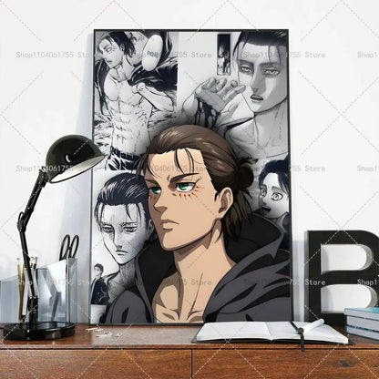 Anime Attack on Titan Eren Jeager Poster Self-adhesive Art Waterproof Paper Sticker Coffee House Bar Room Wall Decor
