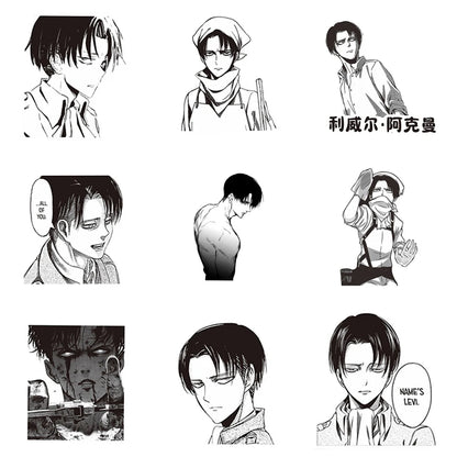 10/30/65pcs Levi Ackerman Attack On Titan Cartoon Stickers Black White Anime Decals for Motorcycle Phone Laptop Cool Sticker Toy