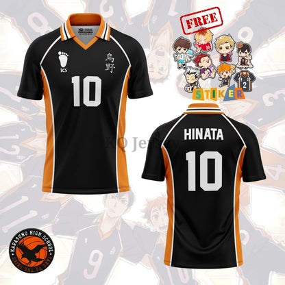 New Custom Name Haikyuu Karasuno High Hinata 10 Jersey Men Women Anime Volleyball Uniform Short Sleeve V-Neck Polo Sport T-Shirt