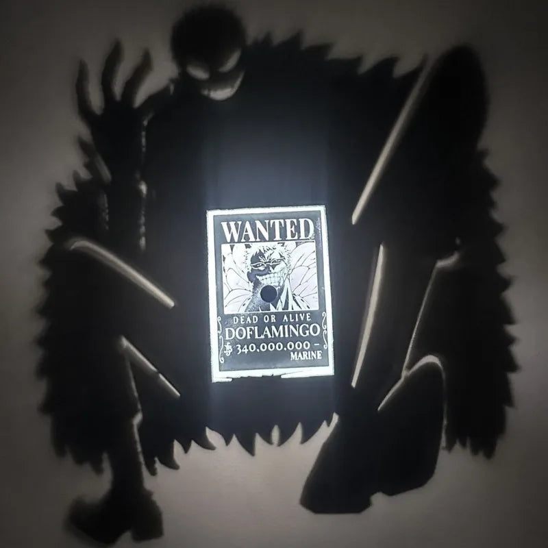 Anime WANTED Luffy Zoro Lamp One Piece Sanji Projector Wall Lamp Creativity Shadow Night Light Model Decoration Collection Toy