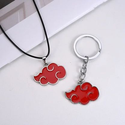 Hot Anime Konoha Necklace Akatsuki Red Cloud Pendant Uzumaki Anime Accessories Keychain Cosplay Akatsuki Itachi Cartoon Jewelry