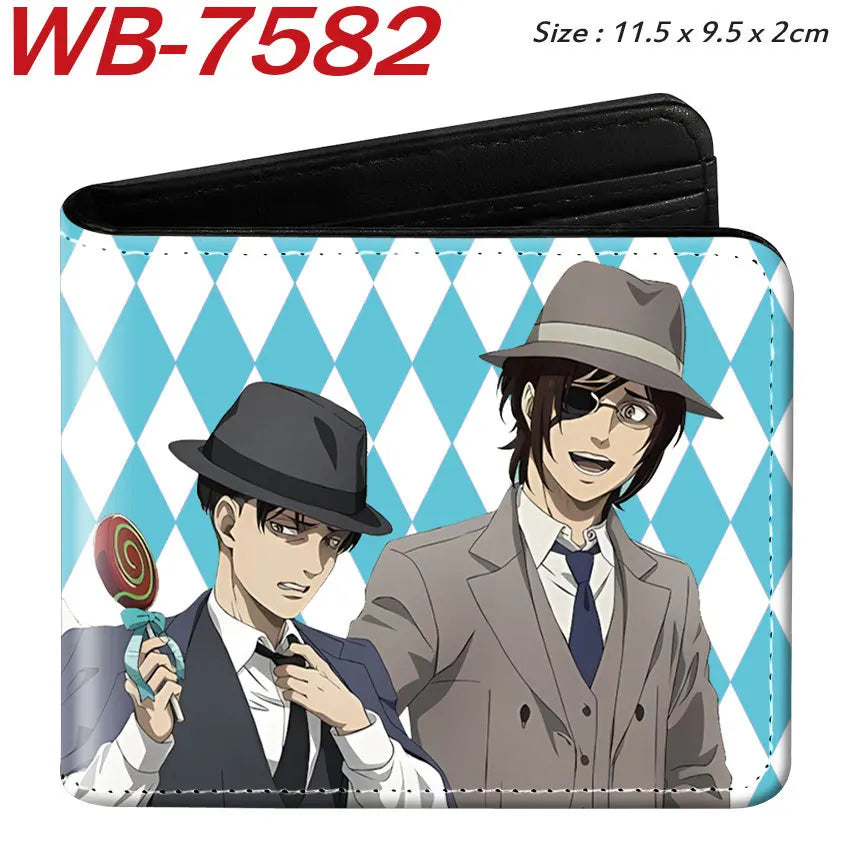 Attack On Titan Eren Jaeger Short Wallet Full Color Anime Character Printed Card Holder Coin Purse Pu Leather For Fans Gift