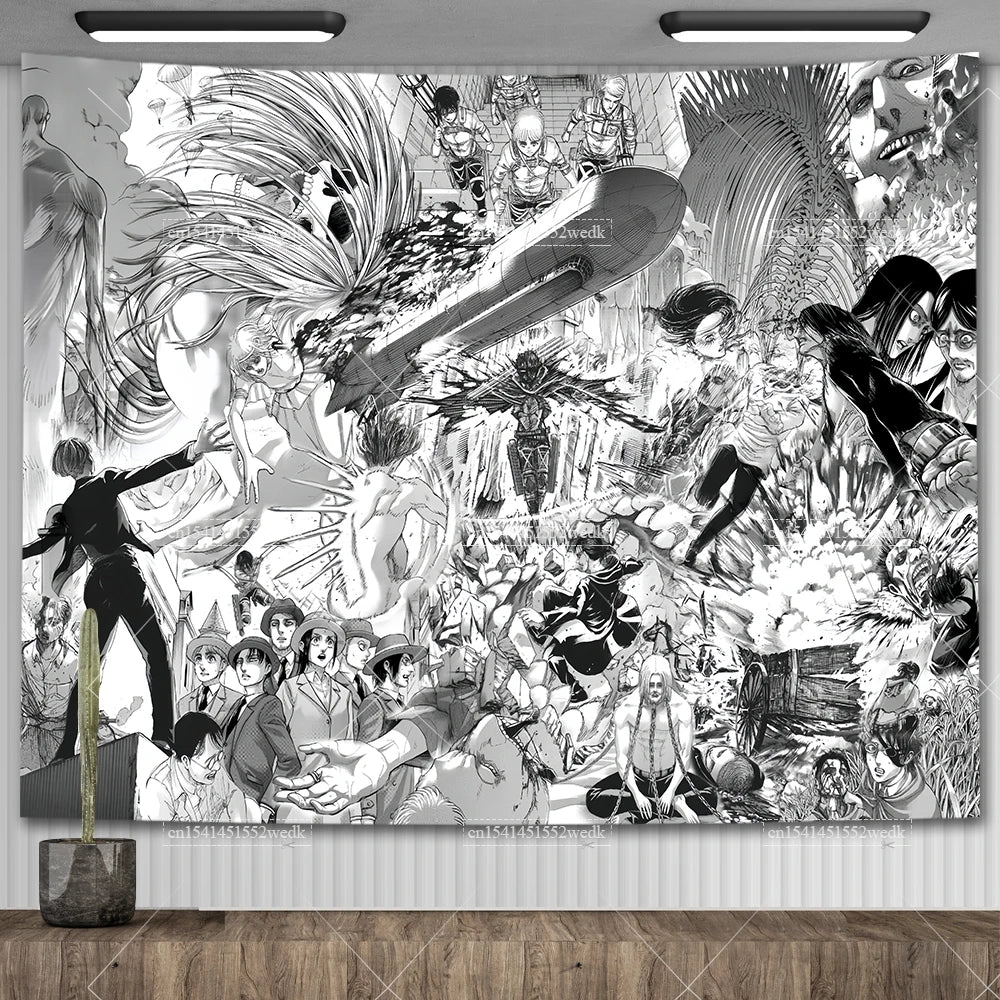 Manga Attack On Titan Freedom Tapestry Eren Jaeger Flags Wall Hanging Japanese Anime Tapestries Aesthetic Room Decor Art Posters