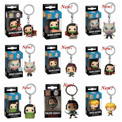 NEWest Arrival FUNKO keychain Demon Slayer Zenitsu Inosuke Hashibira Nezuko Kamado Tanjiro Kamado Keychain Figure for kids gifts