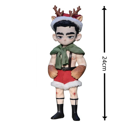 Toos Deer Head Boy Figure Muscle Guy Handsome Boy with Tattoo Warrior Doll Running Park Collection Ornament Accompany Gift