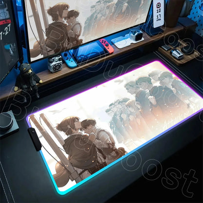 Large RGB LED Mousepad Attack on Titan Mouse Pads Anime Cool Gaming Tapis De Souris Carpet Laptop XXL Gabinete Gamer Accessories