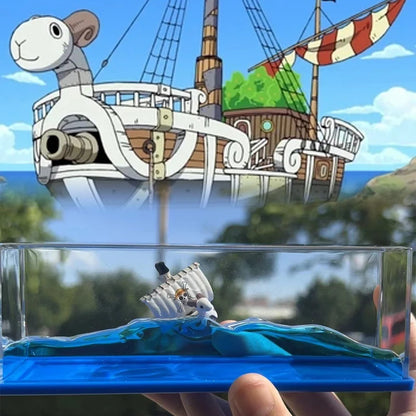 Going Merry One Piece Floating Barcos Fluid Liquid Thousand Sunny Luffy Ship Barcos Floating Boat Desk Decor Decoration Gift