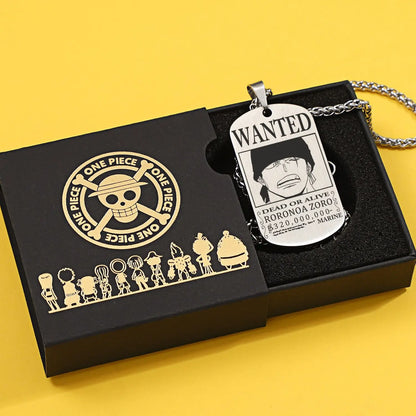 One Piece anime merchandise necklace pendant Luffy Zoro Ace bounty wanted poster titanium steel dog tag pendant charm gift