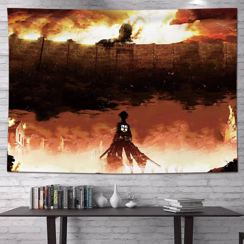 Attack on Titan Anime Tapestry Vertical Cartoon Wall Hanging Art Tapestry for Dorm Bedroom Living Room Home Decoration