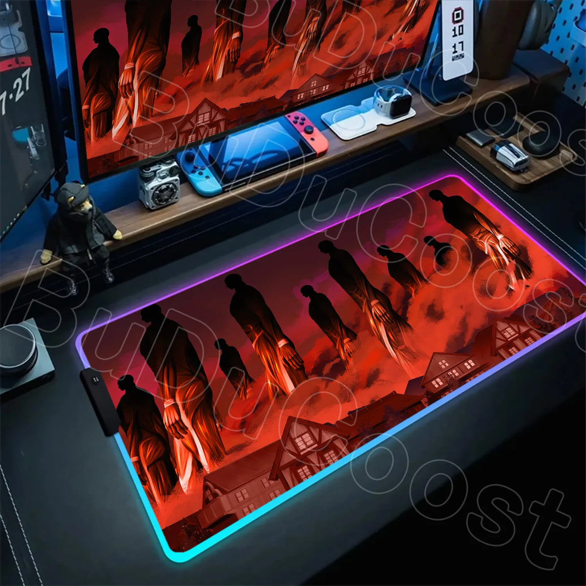 Large RGB LED Mousepad Attack on Titan Mouse Pads Anime Cool Gaming Tapis De Souris Carpet Laptop XXL Gabinete Gamer Accessories