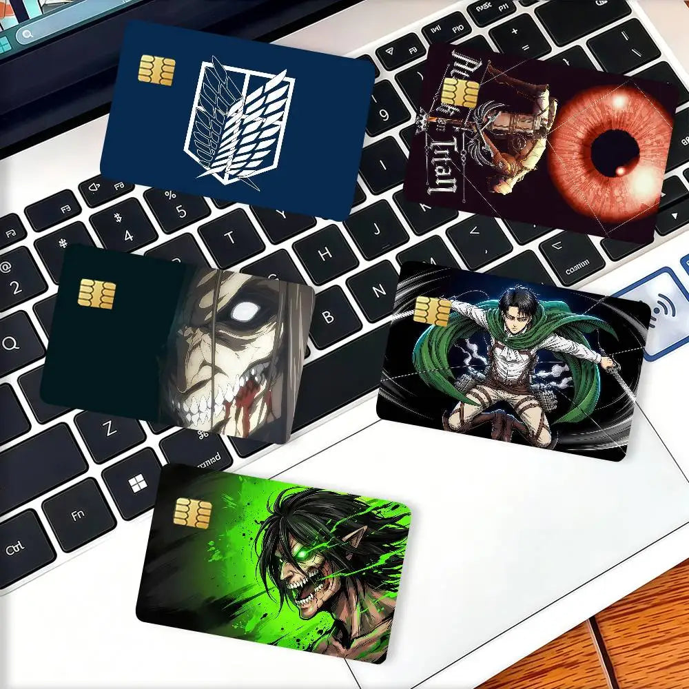 Attack on Titan Comic Credit Skin Cover Card Stickers 4PCS Film Bus Pass Front Decoration Bank Debit Waterproof
