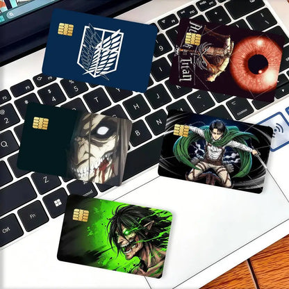 Attack on Titan Comic Credit Skin Cover Card Stickers 4PCS Film Bus Pass Front Decoration Bank Debit Waterproof
