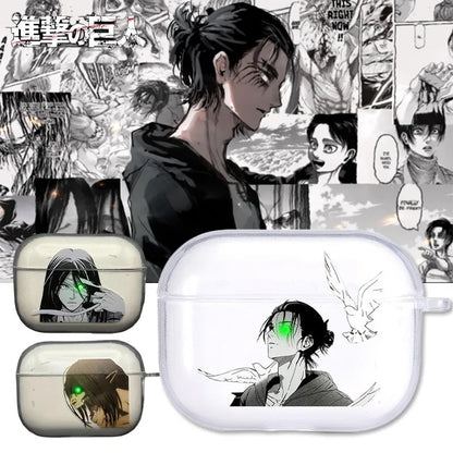 Attack on Titan Transparent Case for Airpods 4 3 2 1 Pro3 Pro2 Eren Jaeger Soft TPU Protective Cover Anime Decorations Shell