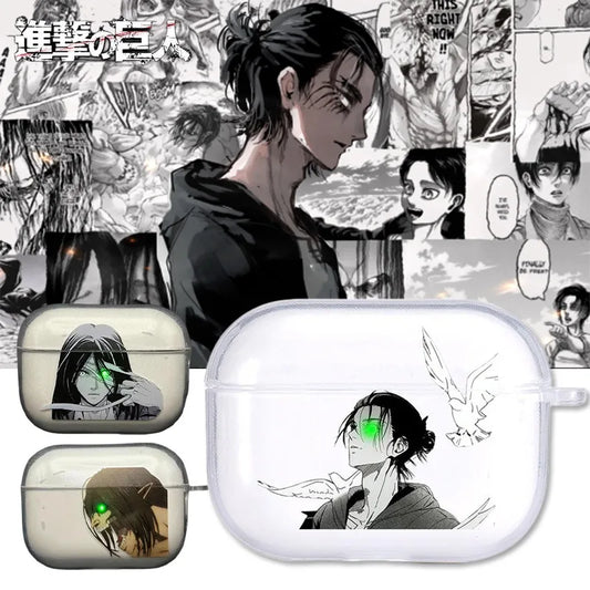 Attack on Titan Transparent Case for Airpods 4 3 2 1 Pro3 Pro2 Eren Jaeger Soft TPU Protective Cover Anime Decorations Shell