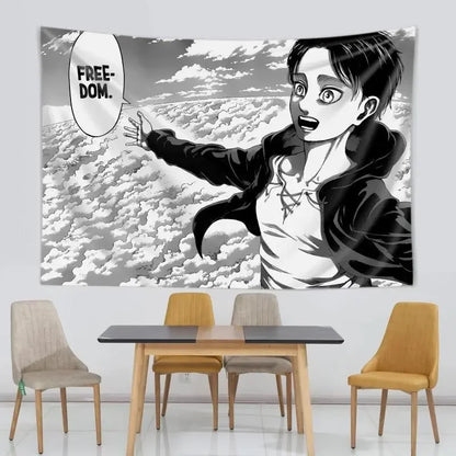 Eren Yeager Freedom Manga Poster Wall Art Kawaii Anime Attack On Titan Flag Room Decoration for Bedroom Stuff Outdoor Decor the