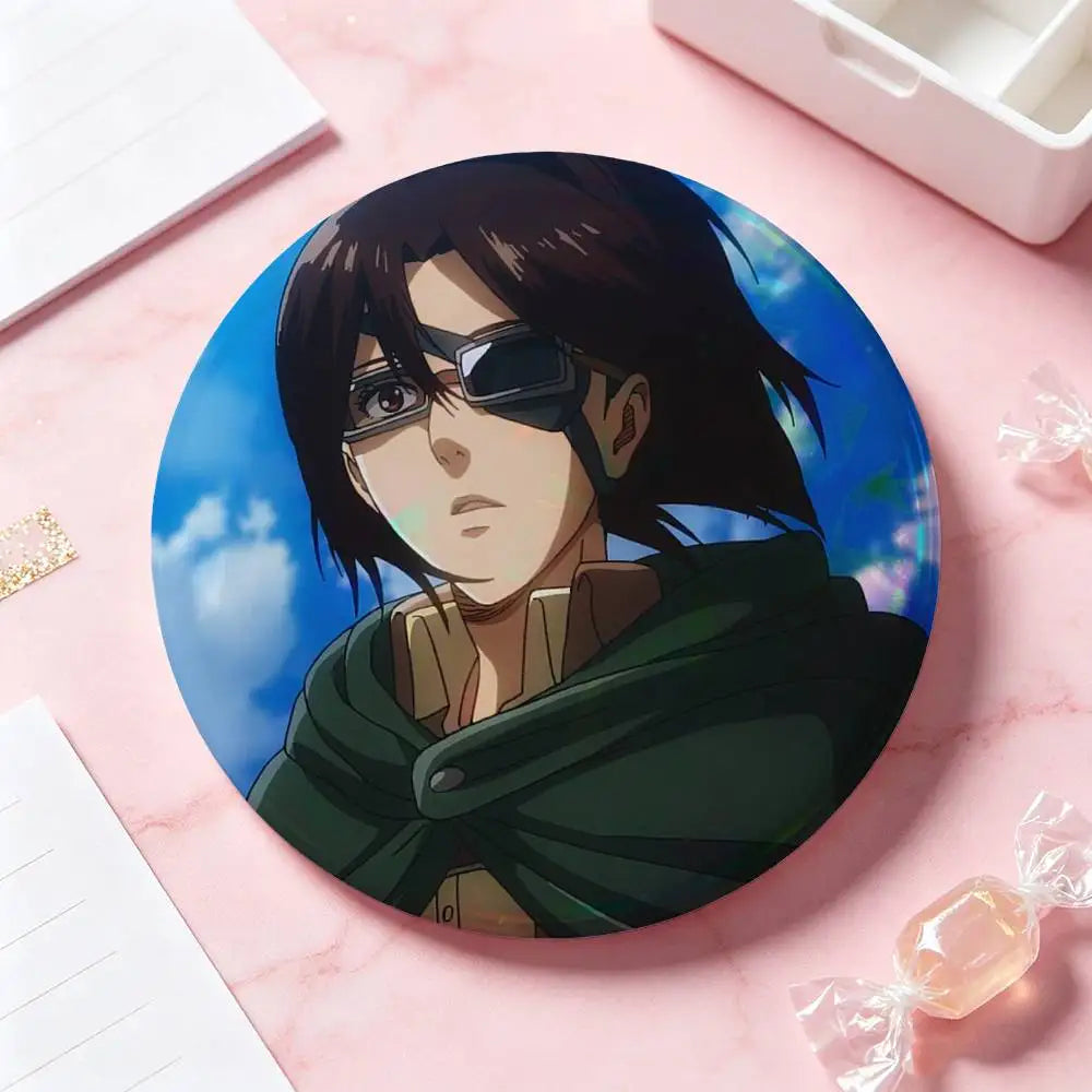 Hange Zoe Attack On Titan Anime Badges 25 32 44 58 75 Mm Round Cosplay Pin Bag Decor Fans Collect Friends Gifts Brooch Souvenir