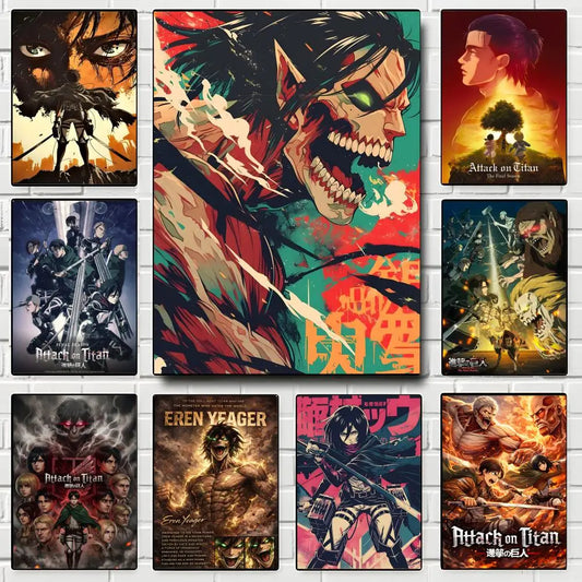 Anime Attack on Titan Poster Self-adhesive Art Waterproof Paper Sticker Coffee House Bar Room Wall Decor