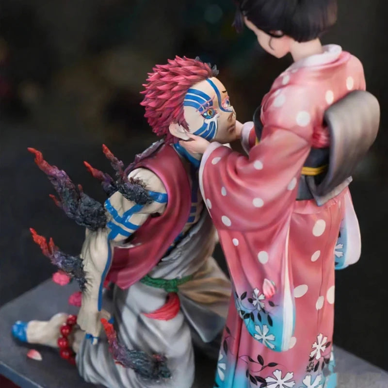 27cm Demon Slayer GK Akaza Koyuki Two Figures Scene Diorama Statue Anime Kimono Couple Collectible Model Toy Desktop Decor Gifts