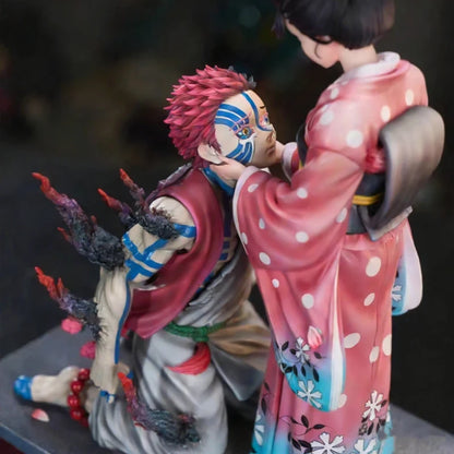 27cm Demon Slayer GK Akaza Koyuki Two Figures Scene Diorama Statue Anime Kimono Couple Collectible Model Toy Desktop Decor Gifts