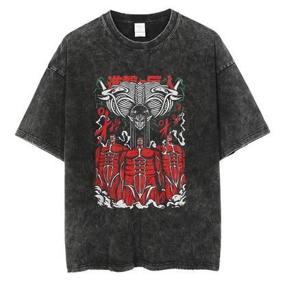 Attack on Titan Mikasa Ackerman Vintage Rock Band-style Wash Print T Shirt Men 2026 Summer Black Oversized Tee Anime Streetwear