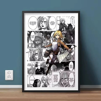 AZNM Attack on Titan Anime Manga Page Style Frameless Canvas Wall Art Levi Mikasa Armin Character Print for Bedroom Living Room