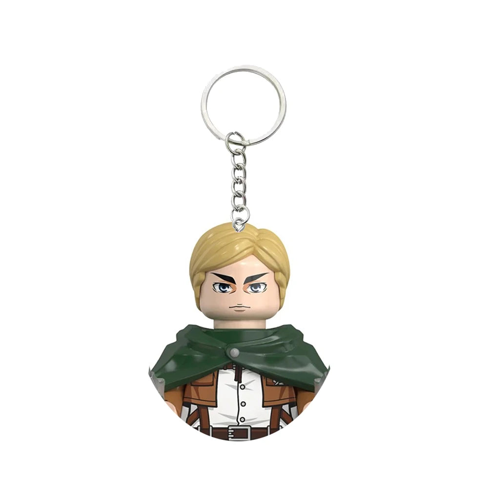 Anime Attack on Titan Building Blocks Keychain Mini Figure Keyring Collectible Toy Pendant for Bag Accessories Fans Gift