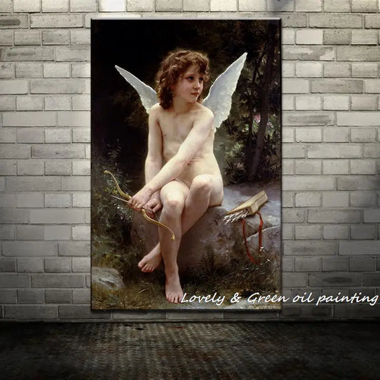Arthyx,Print Love On The Look Out Of William Adolphe Bouguereau Oil Paintings On Canvas,Classical Wall Picture Living Room Decor