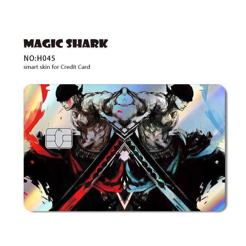 Magic Shark Luffy Zorro Ace Skull Anume Holographic Shinny Laser Sticker Film Skin for Credit Debit Card