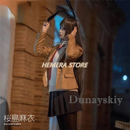 Anime Sakurajima Mai Cosplay Costume Rascal Does Not Dream of Bunny Girl Senpai Mai Sakurajima Cosplay Wig Bunny Ears Headwear