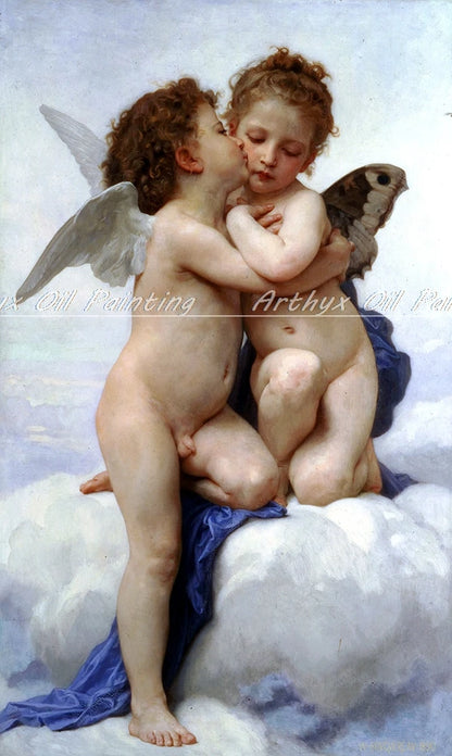 Arthyx,Print Love On The Look Out Of William Adolphe Bouguereau Oil Paintings On Canvas,Classical Wall Picture Living Room Decor